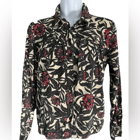 SUNCOO Paris/ Floral long sleeve top/ Button  up/ Size US XS (fits like a US M) - Picture 1 of 13